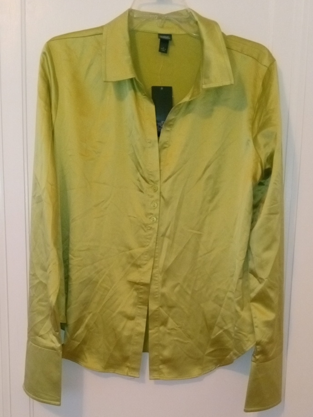 NWT Silk-Blend Lime Green long sleeve shirt, 3 button closure, large